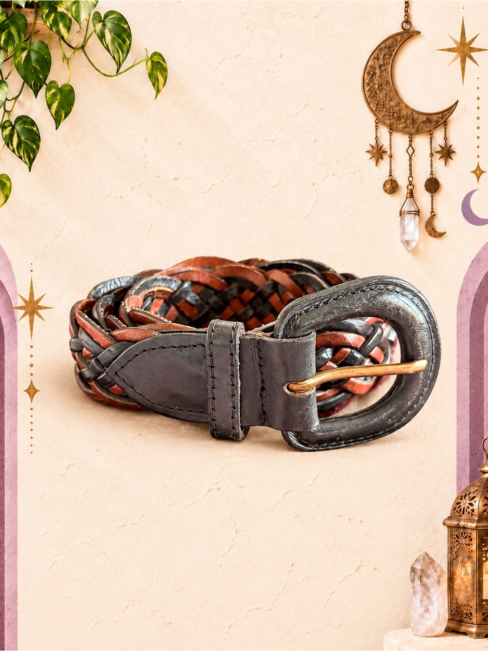 Retro Boho Two-Tone Braided Belt – Brown & Black